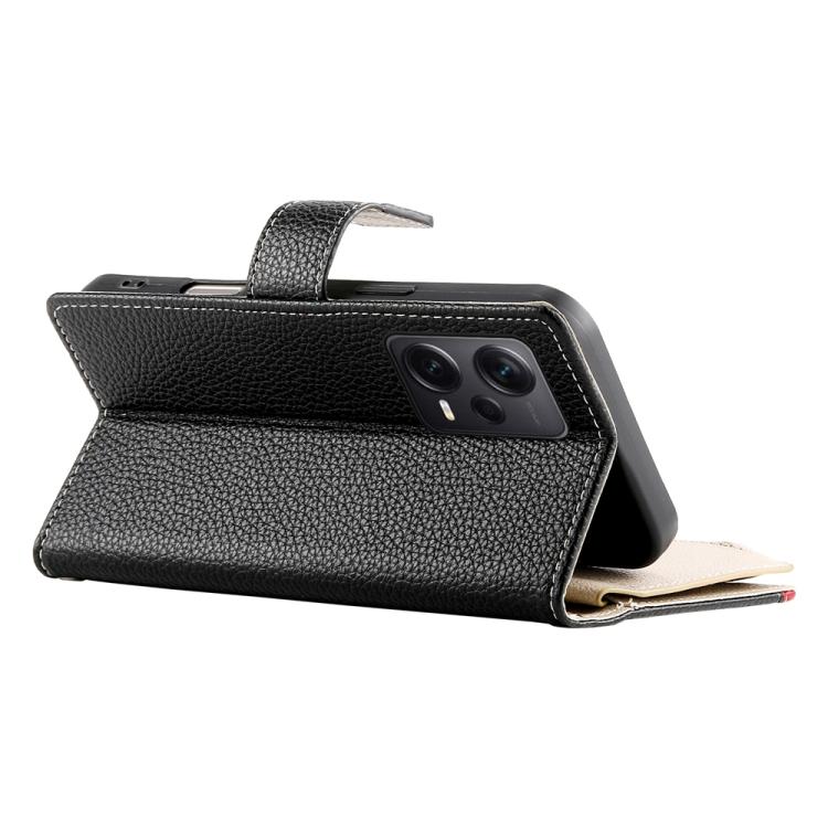 Funda de cuero con cremallera y múltiples tarjetas para Redmi Note 12 Pro+ Global / Note 12 Explorer, con costuras y correa corta (negra)
