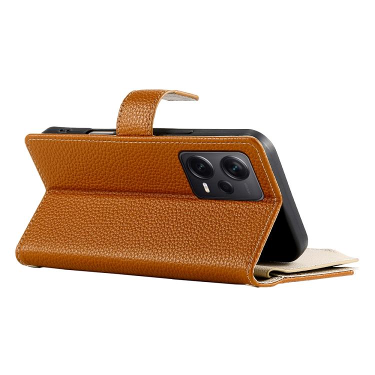 Funda de cuero con cremallera para Redmi Note 12 Pro+ Global / Note 12 Explorer, con costuras, para múltiples tarjetas y correa corta (marrón)