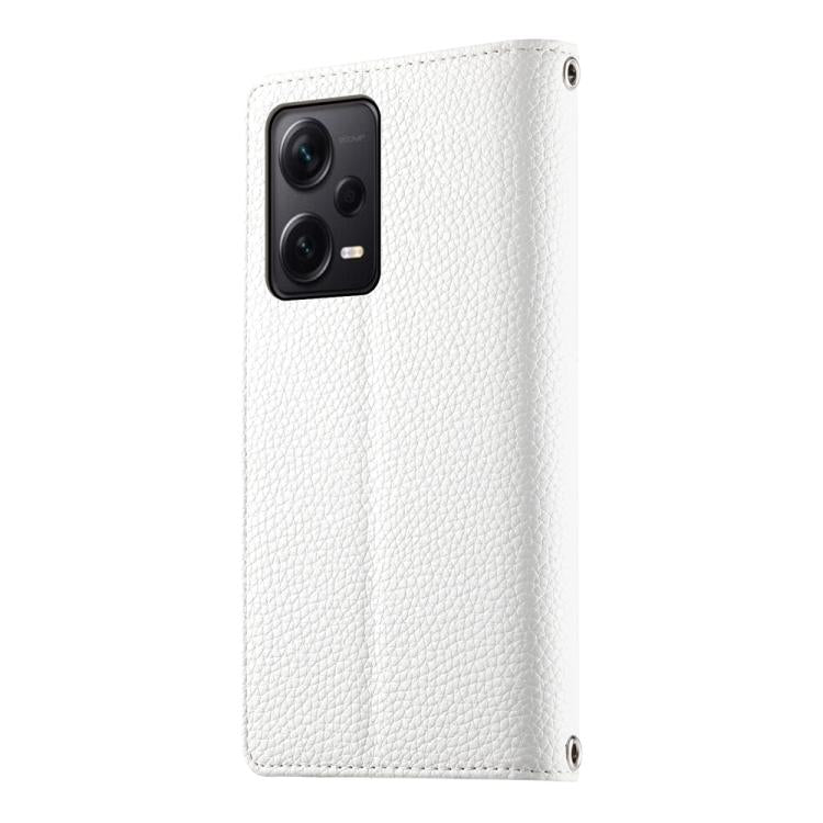 Funda de cuero con cremallera para Redmi Note 12 Pro+ Global / Note 12 Explorer, con costuras, para múltiples tarjetas y correa corta (blanca)