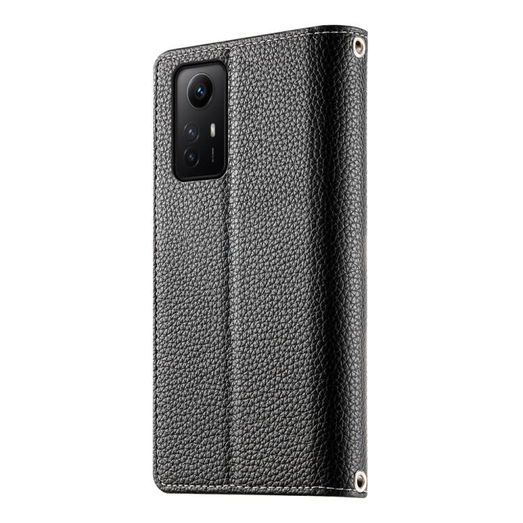 Funda de cuero con cremallera para Redmi Note 12S 4G / Note 11 4G, con costuras globales, múltiples tarjetas y correa corta (negra)