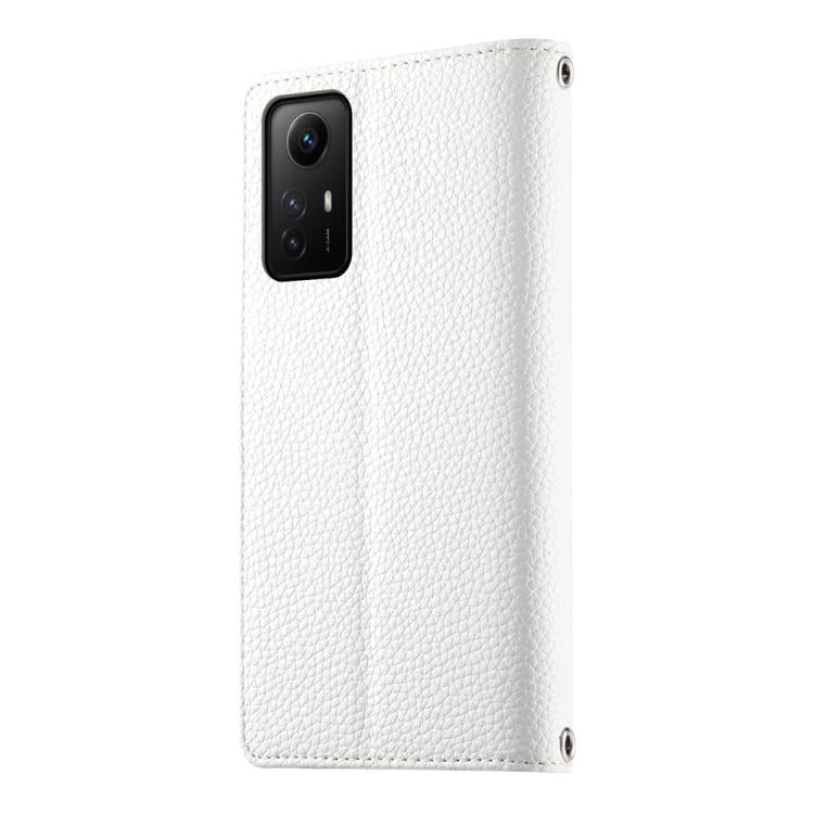 Funda de cuero con cremallera para Redmi Note 12S 4G / Note 11 4G, con costuras globales, para múltiples tarjetas y correa corta (blanca)