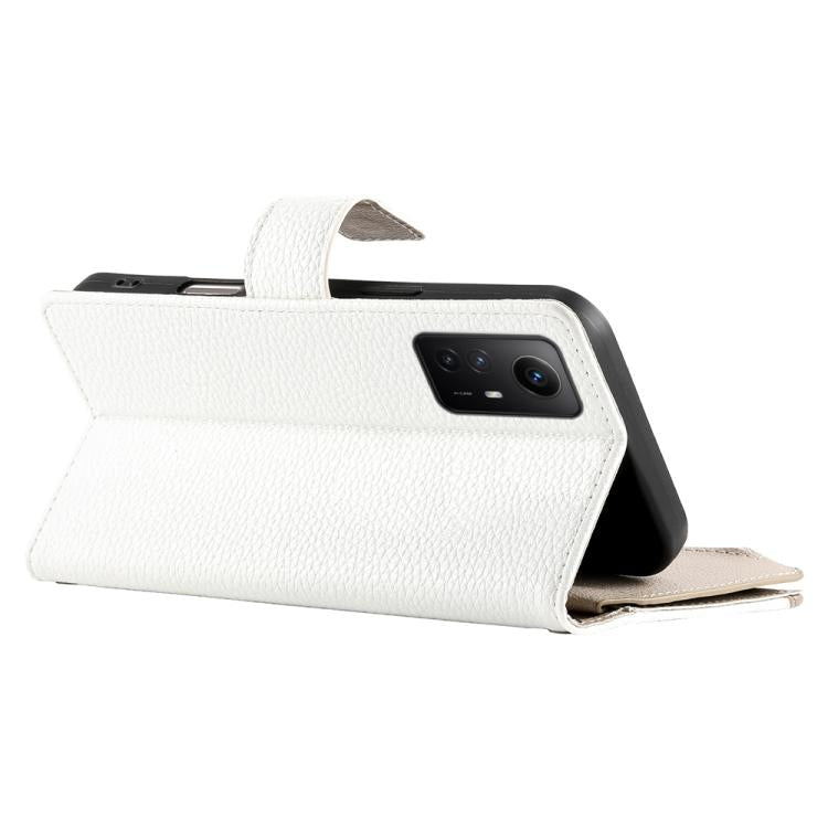 Funda de cuero con cremallera para Redmi Note 12S 4G / Note 11 4G, con costuras globales, para múltiples tarjetas y correa corta (blanca)
