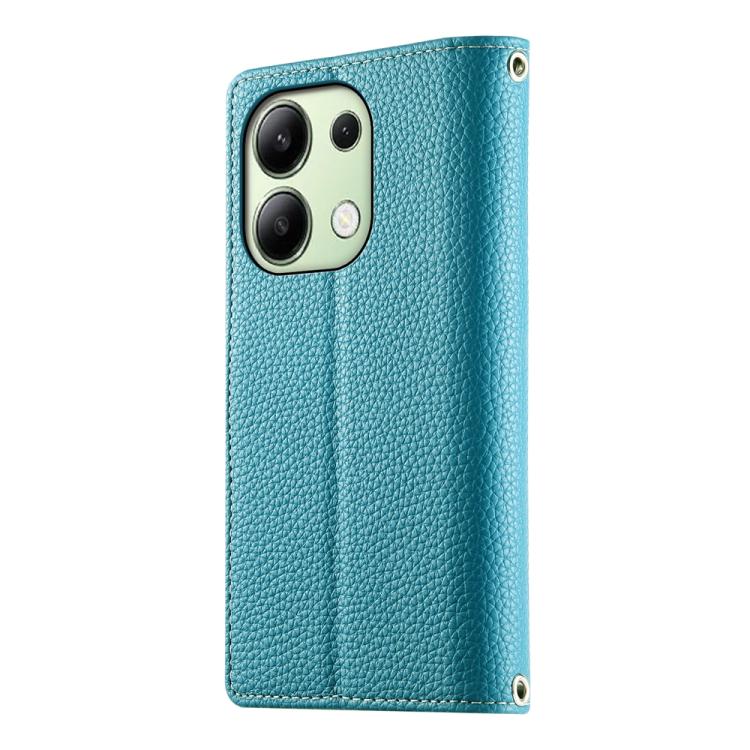 Funda de cuero con cremallera para Redmi Note 13 4G, con costuras globales, múltiples tarjetas y correa corta (azul)