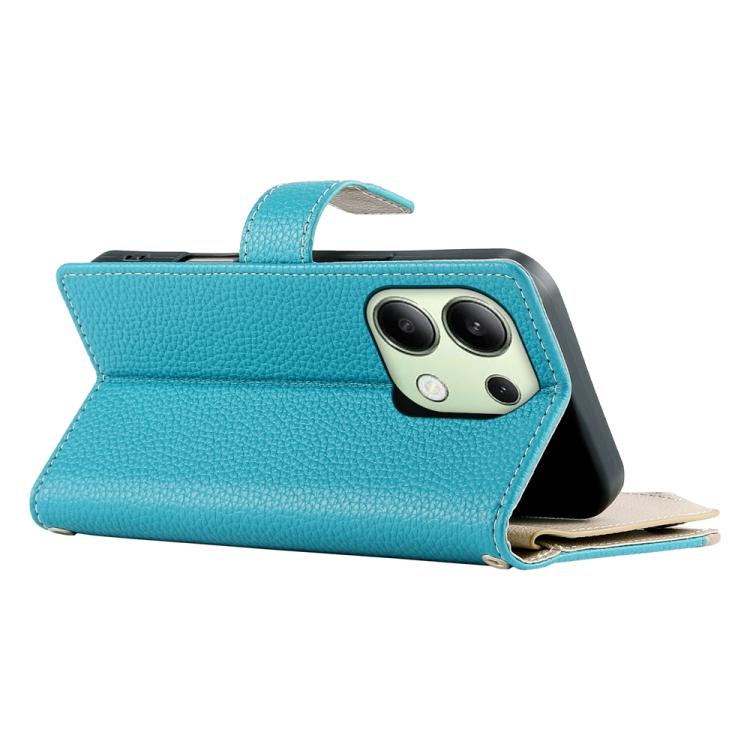 Funda de cuero con cremallera para Redmi Note 13 4G, con costuras globales, múltiples tarjetas y correa corta (azul)