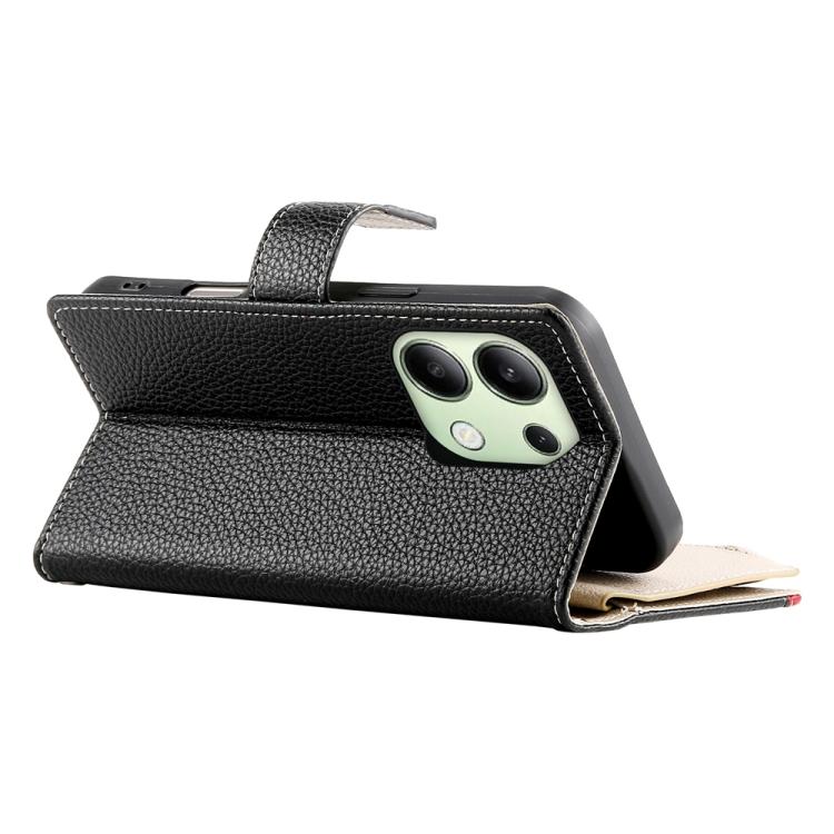 Funda de cuero con cremallera para Redmi Note 13 4G, con costuras globales, múltiples tarjetas y correa corta (negra)