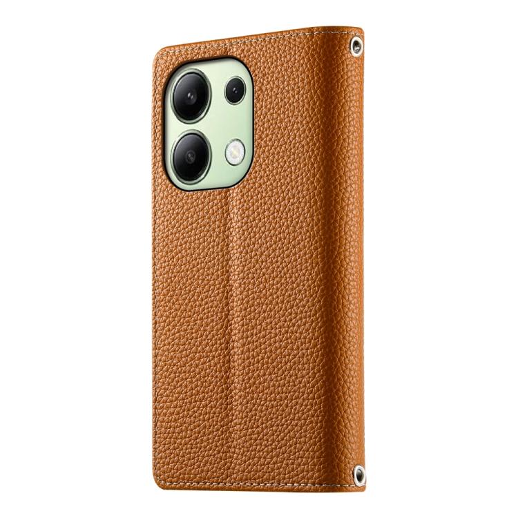 Funda de cuero con cremallera para Redmi Note 13 4G, con costuras globales y múltiples tarjetas, con correa corta (marrón)