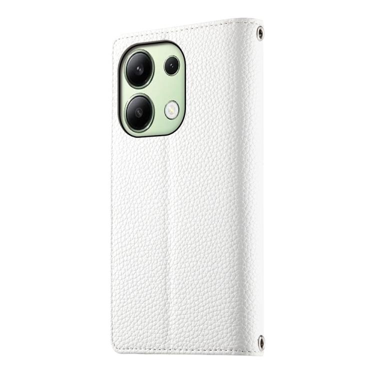 Funda de cuero con cremallera para Redmi Note 13 4G, con costuras globales, para múltiples tarjetas y correa corta (blanca)