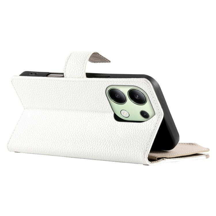 Funda de cuero con cremallera para Redmi Note 13 4G, con costuras globales, para múltiples tarjetas y correa corta (blanca)