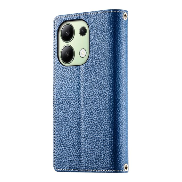 Funda de cuero con cremallera para Redmi Note 13 4G, con costuras globales, para múltiples tarjetas y correa corta (azul oscuro)