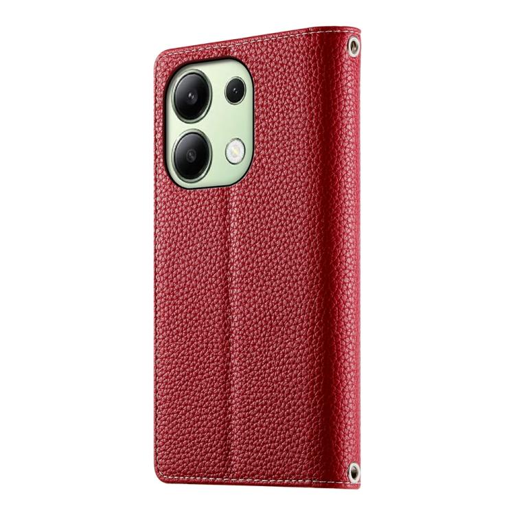 Funda de cuero con cremallera para Redmi Note 13 4G, con costuras globales, múltiples tarjetas y correa corta (roja)