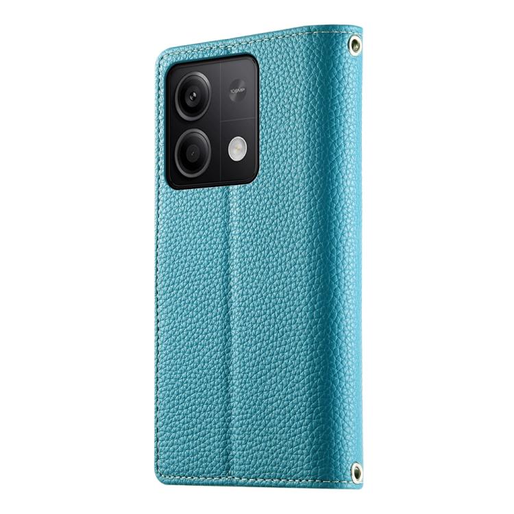 Funda de cuero con cremallera para Redmi Note 13 5G, con costuras globales, múltiples tarjetas y correa corta (azul)
