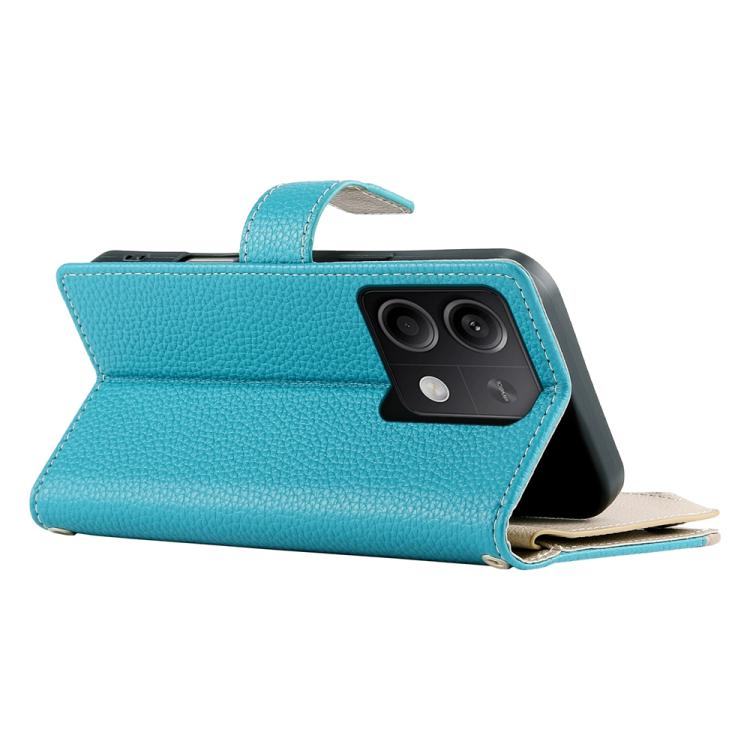 Funda de cuero con cremallera para Redmi Note 13 5G, con costuras globales, múltiples tarjetas y correa corta (azul)