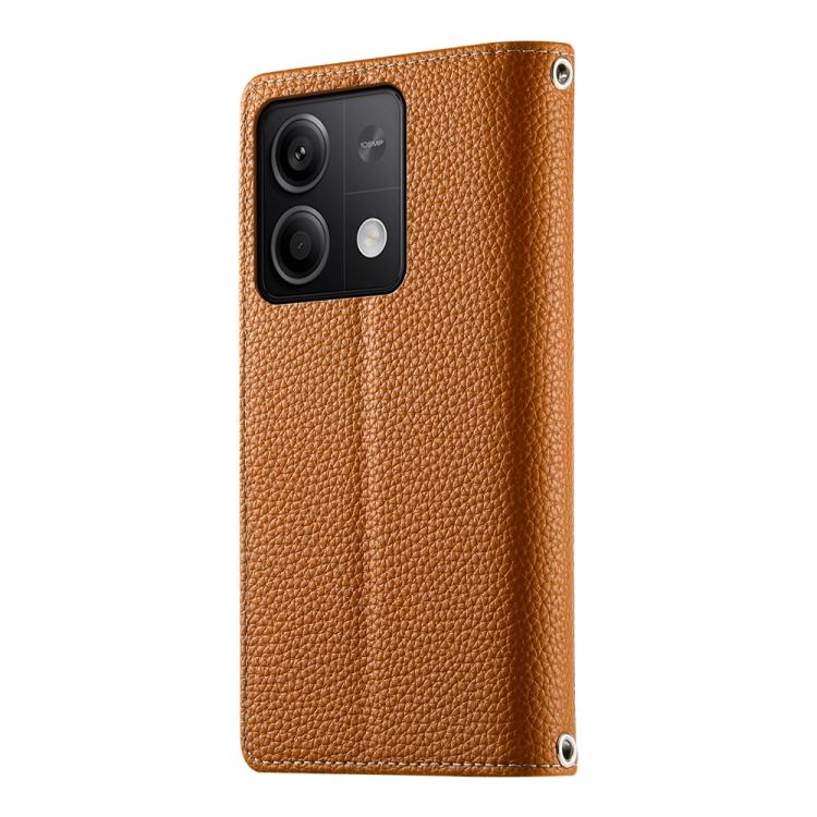 Funda de cuero con cremallera para Redmi Note 13 5G, con costuras globales y múltiples tarjetas, con correa corta (marrón)