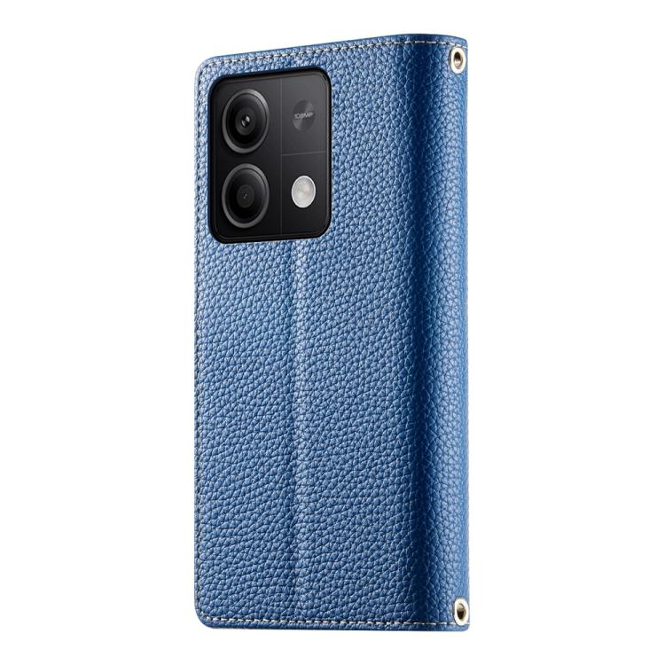 Funda de cuero con cremallera para Redmi Note 13 5G, con costuras globales y múltiples tarjetas, con correa corta (azul oscuro)