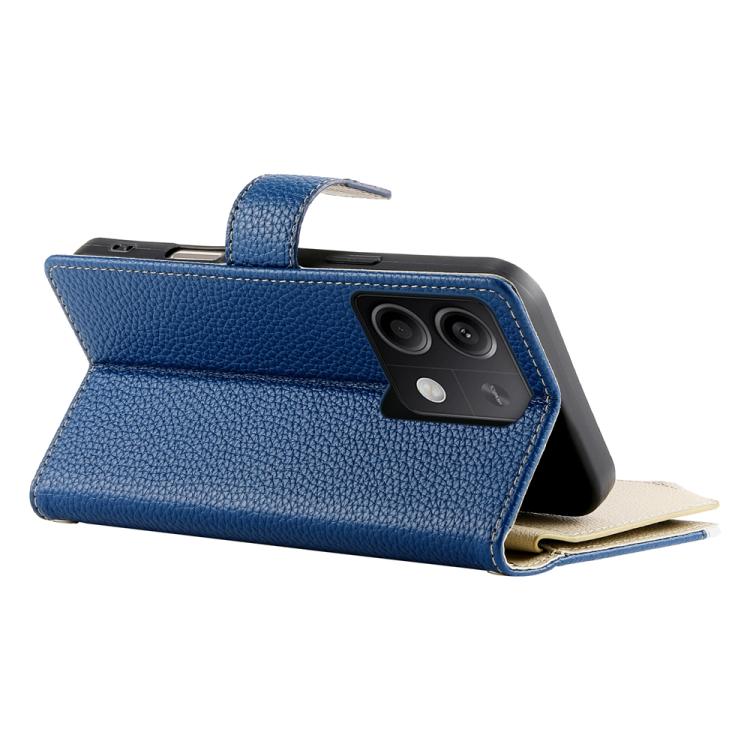 Funda de cuero con cremallera para Redmi Note 13 5G, con costuras globales y múltiples tarjetas, con correa corta (azul oscuro)