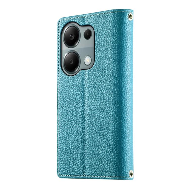 Funda de cuero con cremallera para Redmi Note 13 Pro 4G / Poco M6 Pro, con costuras, para múltiples tarjetas y correa corta (azul)