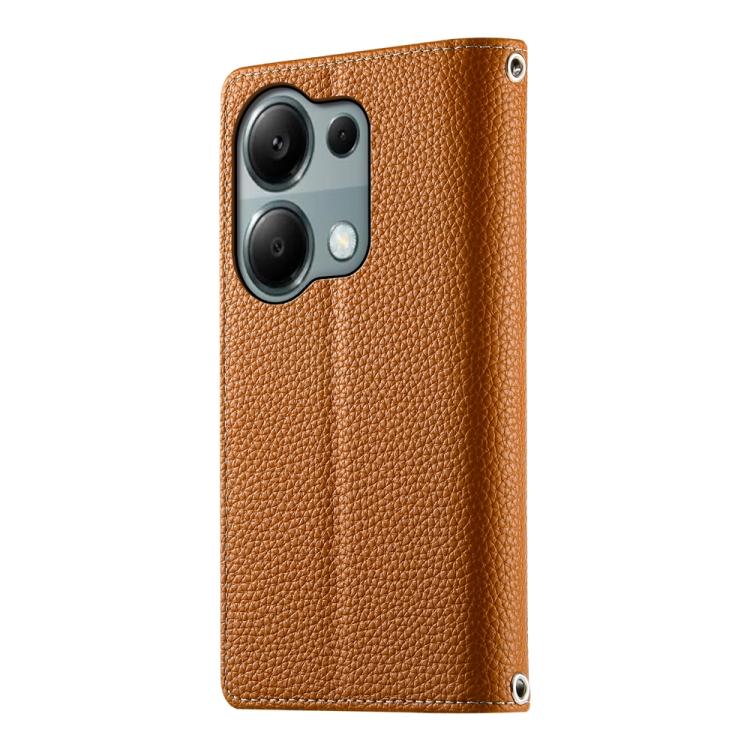 Funda de cuero con cremallera para Redmi Note 13 Pro 4G / Poco M6 Pro, con costuras, para múltiples tarjetas y correa corta (marrón)