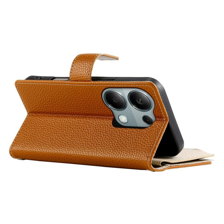 Funda de cuero con cremallera para Redmi Note 13 Pro 4G / Poco M6 Pro, con costuras, para múltiples tarjetas y correa corta (marrón)