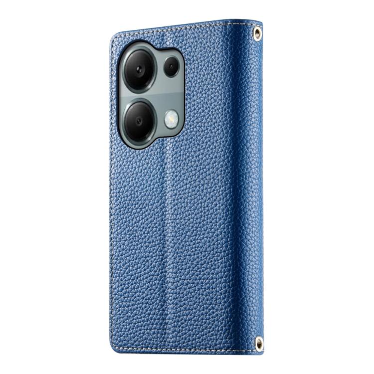 Funda de cuero con cremallera para Redmi Note 13 Pro 4G / Poco M6 Pro, con costuras, para múltiples tarjetas y correa corta (azul oscuro)
