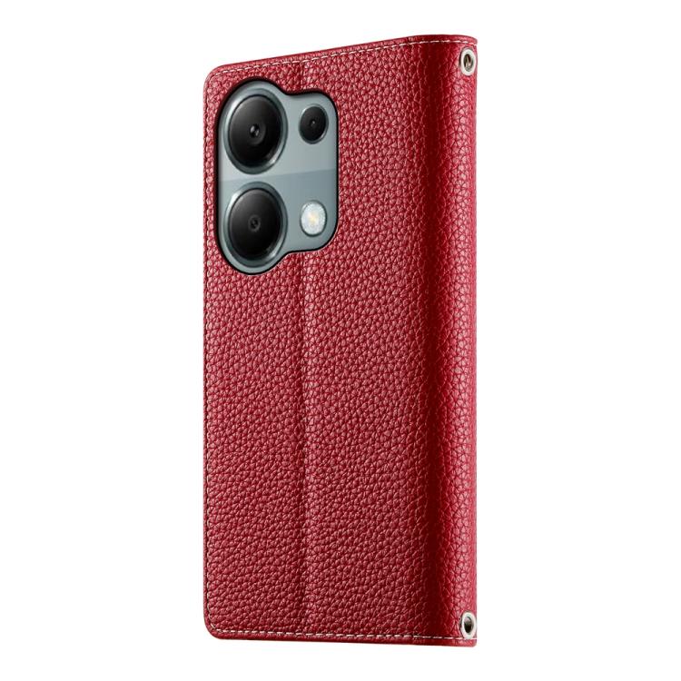 Funda de cuero con cremallera para Redmi Note 13 Pro 4G / Poco M6 Pro, con costuras, para múltiples tarjetas y correa corta (roja)