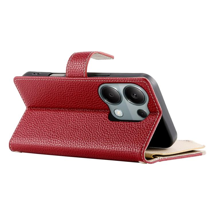 Funda de cuero con cremallera para Redmi Note 13 Pro 4G / Poco M6 Pro, con costuras, para múltiples tarjetas y correa corta (roja)