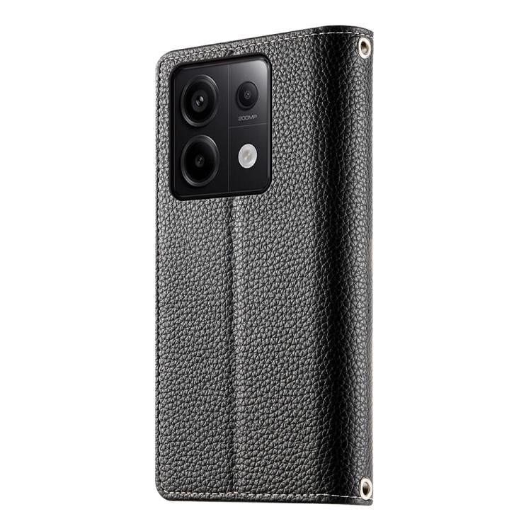 Funda de cuero con cremallera para Redmi Note 13 Pro y Xiaomi Poco X6, con costuras, para múltiples tarjetas y correa corta (negra)