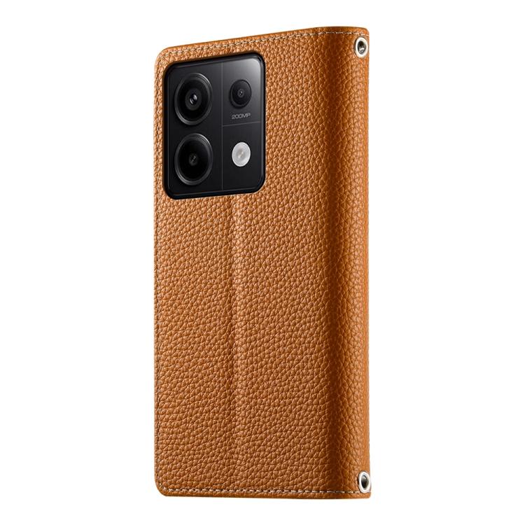 Funda de cuero con cremallera para Redmi Note 13 Pro / Xiaomi Poco X6, con costuras, para múltiples tarjetas y correa corta (marrón)