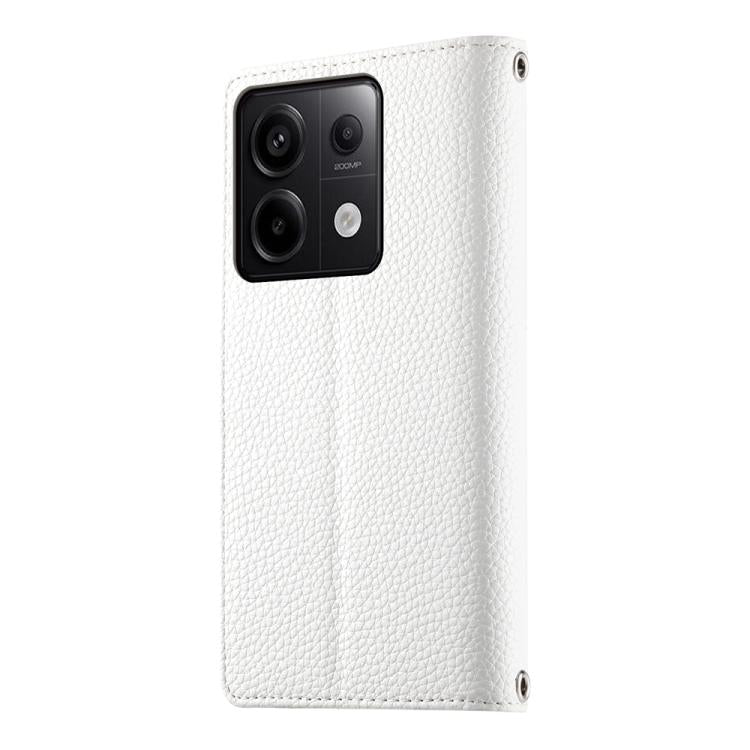 Funda de cuero con cremallera para Redmi Note 13 Pro y Xiaomi Poco X6, con costuras, para múltiples tarjetas y correa corta (blanca)