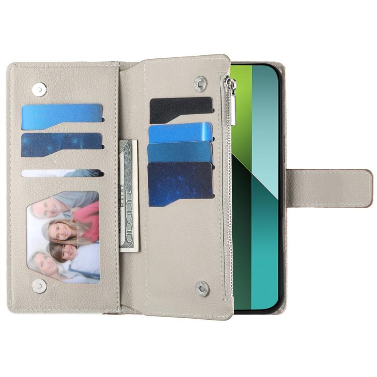 Funda de cuero con cremallera para Redmi Note 13 Pro y Xiaomi Poco X6, con costuras, para múltiples tarjetas y correa corta (blanca)
