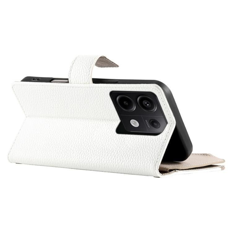Funda de cuero con cremallera para Redmi Note 13 Pro y Xiaomi Poco X6, con costuras, para múltiples tarjetas y correa corta (blanca)