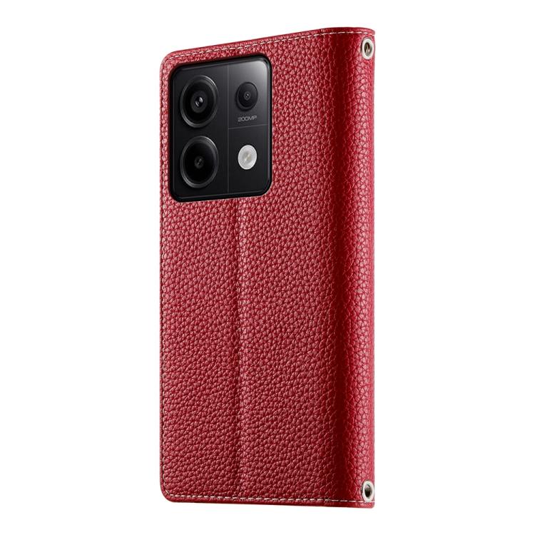 Funda de cuero con cremallera para Redmi Note 13 Pro / Xiaomi Poco X6, con costuras, para múltiples tarjetas y correa corta (roja)