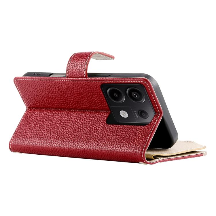 Funda de cuero con cremallera para Redmi Note 13 Pro / Xiaomi Poco X6, con costuras, para múltiples tarjetas y correa corta (roja)