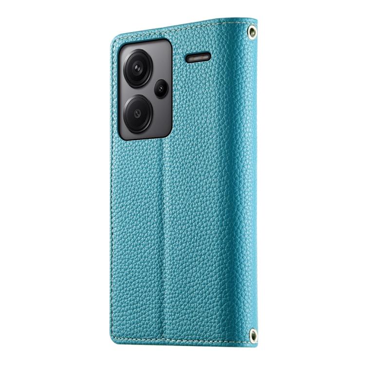 Funda de cuero tipo billetera con cremallera para Redmi Note 13 Pro+, con costuras globales y correa corta (azul)
