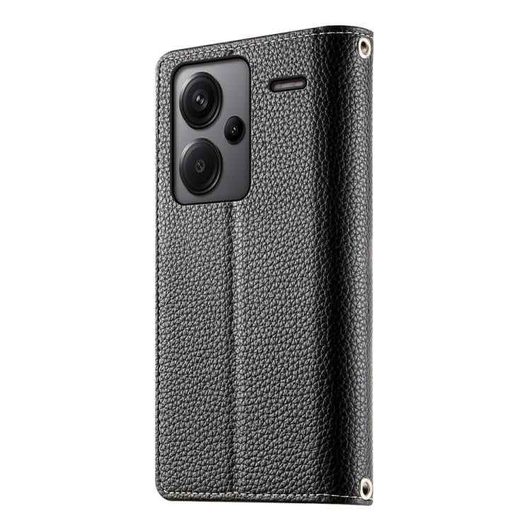 Funda de cuero tipo billetera con cremallera para Redmi Note 13 Pro+, con costuras globales y múltiples tarjetas, con correa corta (negra)