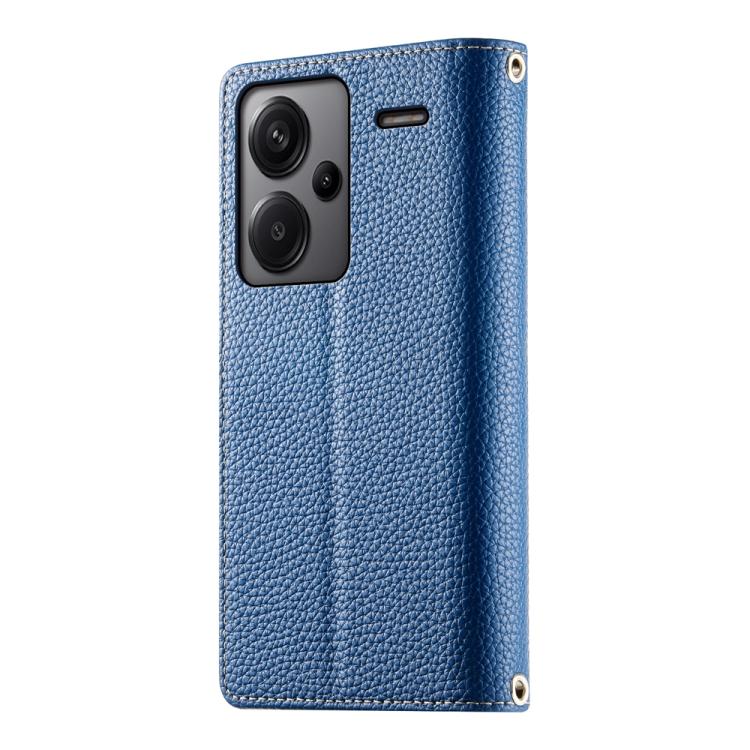 Funda de cuero tipo billetera con cremallera para Redmi Note 13 Pro+, costuras globales, múltiples tarjetas y correa corta (azul oscuro)