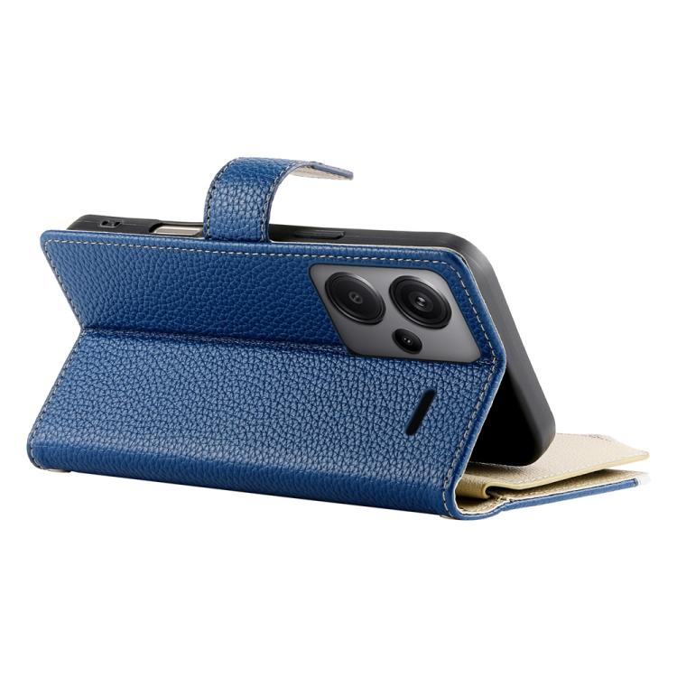Funda de cuero tipo billetera con cremallera para Redmi Note 13 Pro+, costuras globales, múltiples tarjetas y correa corta (azul oscuro)