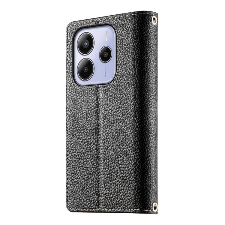 Funda de cuero con cremallera para Redmi Note 14 4G, 163,25 mm, con múltiples tarjetas y correa corta (negra)