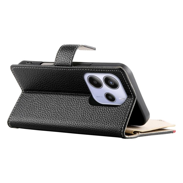 Funda de cuero con cremallera para Redmi Note 14 4G, 163,25 mm, con múltiples tarjetas y correa corta (negra)