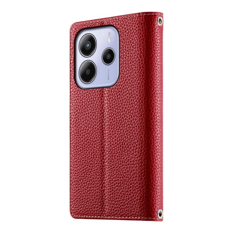 Funda de cuero con cremallera para Redmi Note 14 4G, 163,25 mm, con múltiples tarjetas y correa corta (roja)
