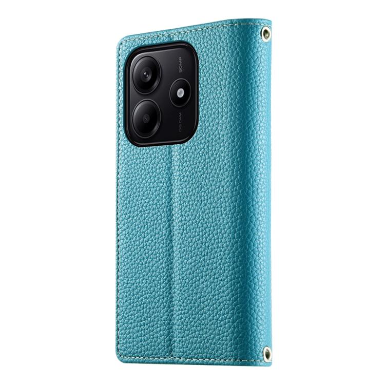 Funda de cuero con cremallera para Redmi Note 14 5G, con costuras globales, múltiples tarjetas y correa corta (azul)