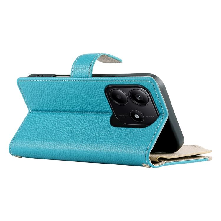 Funda de cuero con cremallera para Redmi Note 14 5G, con costuras globales, múltiples tarjetas y correa corta (azul)