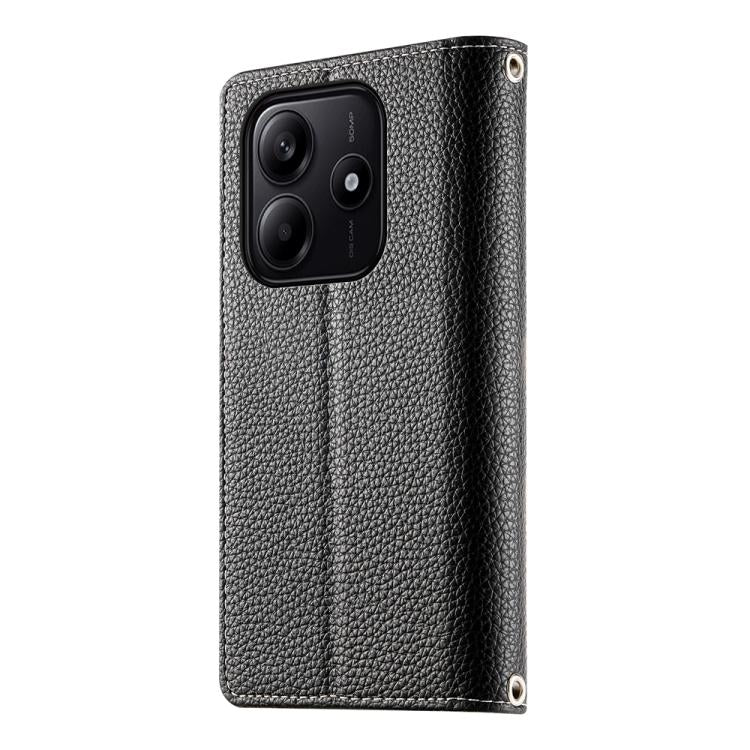 Funda de cuero con cremallera para Redmi Note 14 5G, con costuras globales y múltiples tarjetas, con correa corta (negra)