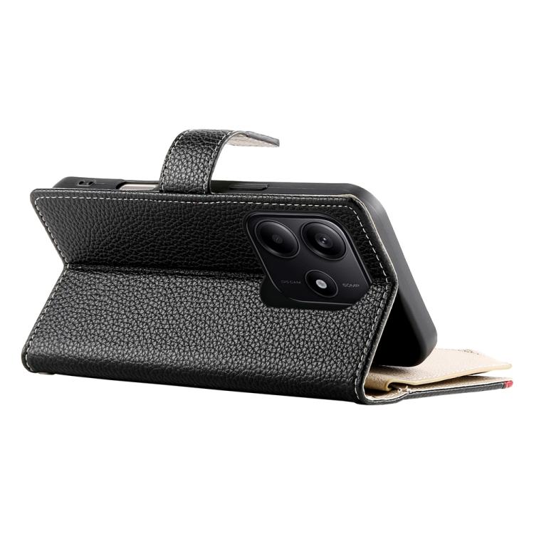Funda de cuero con cremallera para Redmi Note 14 5G, con costuras globales y múltiples tarjetas, con correa corta (negra)