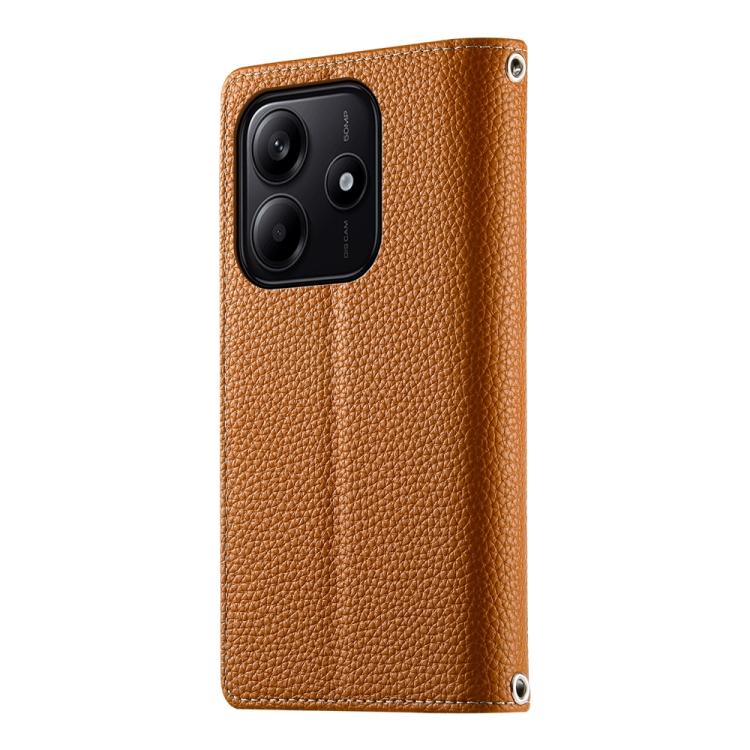 Funda de cuero con cremallera para Redmi Note 14 5G, con costuras globales y múltiples tarjetas, con correa corta (marrón)
