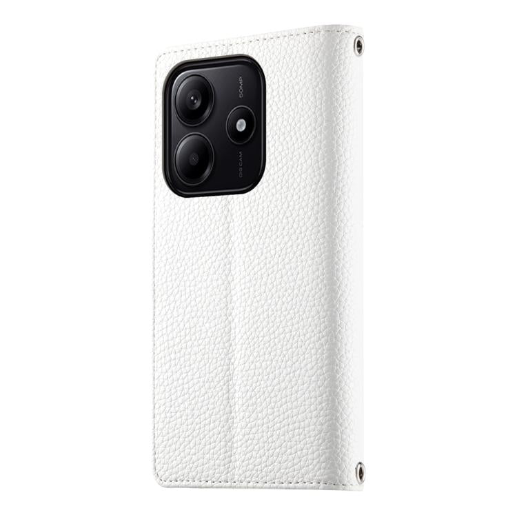 Funda de cuero con cremallera para Redmi Note 14 5G, con costuras globales, para múltiples tarjetas y correa corta (blanca)