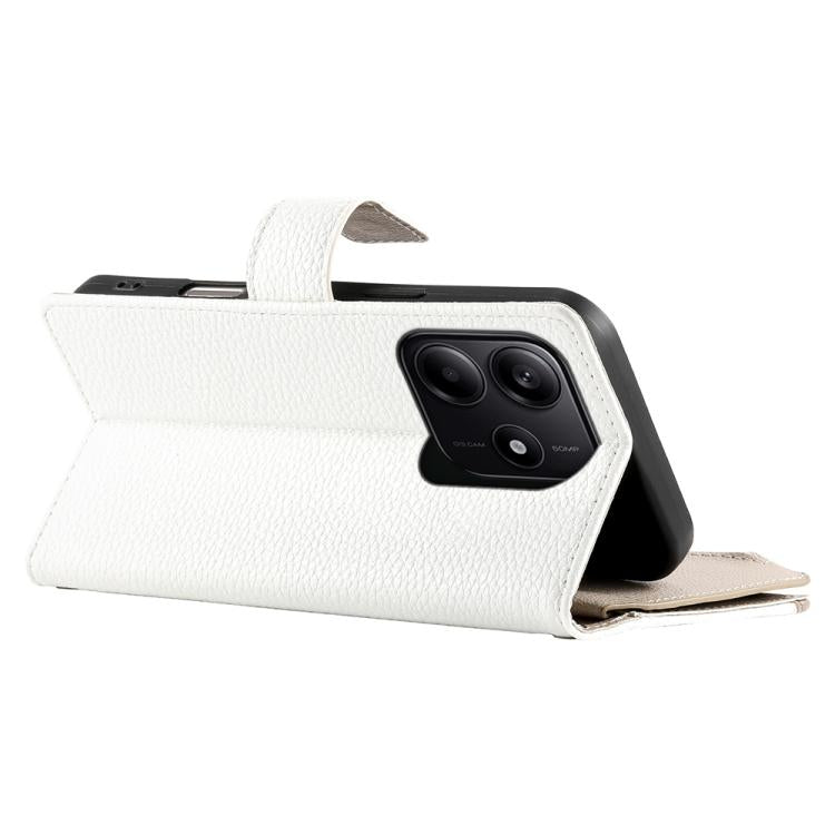 Funda de cuero con cremallera para Redmi Note 14 5G, con costuras globales, para múltiples tarjetas y correa corta (blanca)