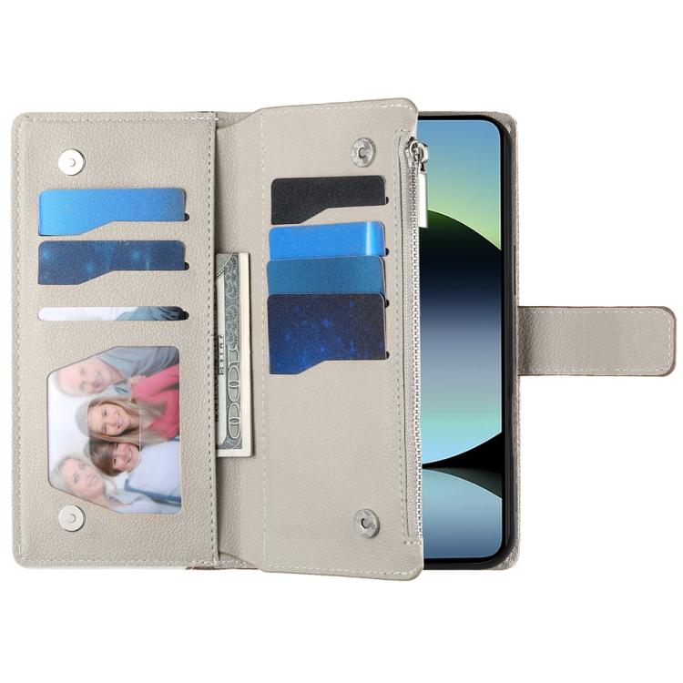 Funda de cuero con cremallera para Redmi Note 14 5G, con costuras globales y múltiples tarjetas, con correa corta (azul oscuro)