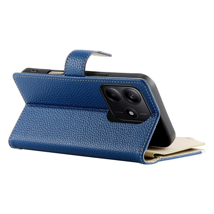 Funda de cuero con cremallera para Redmi Note 14 5G, con costuras globales y múltiples tarjetas, con correa corta (azul oscuro)