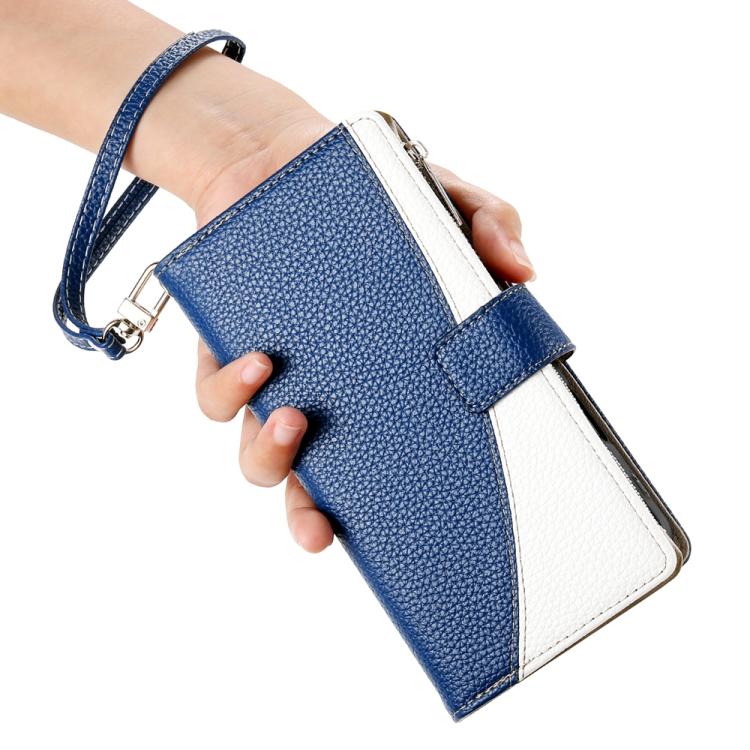 Funda de cuero con cremallera para Redmi Note 14 5G, con costuras globales y múltiples tarjetas, con correa corta (azul oscuro)