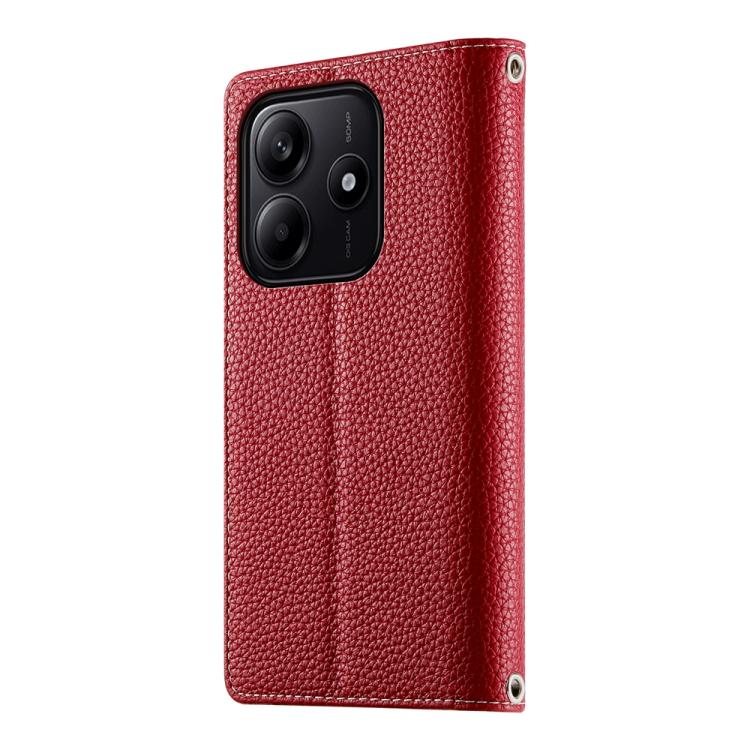 Funda de cuero con cremallera para Redmi Note 14 5G, con costuras globales, múltiples tarjetas y correa corta (roja)